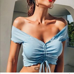 Light blue ribbed swim top medium